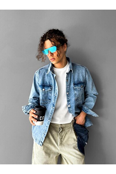 ablukaonline Чоловіча сорочка з кишенями спереду, преміум-денім, темно-синя