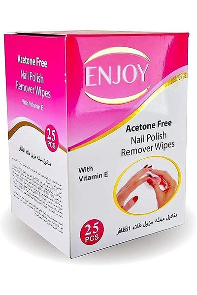 Enjoy Nail Polish Remover Wipes 25 Pcs | Acetone-Free, Vitamin E, Moisturizing, Travel-Friendly