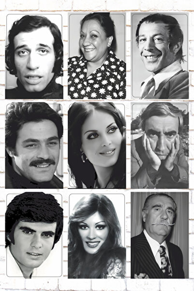 Hayat Poster YEŞİLÇAM TÜRK SİNEMASI OYUNCULARI SİYAH BEYAZ 9 PARÇA KARIŞIK AH...