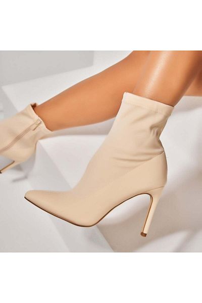 Joana Women's Ankle Boots with Beige Heels Made of Glenda Textile