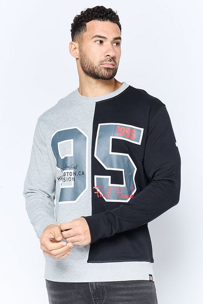PAUL FRANK Men Crew Neck Printed Long Sleeve Sweatshirts, Heather Grey