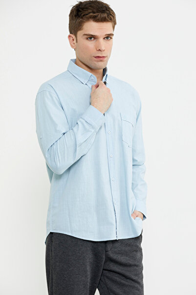 Sementa Сорочка з довгими рукавами з додаванням льону - Синя