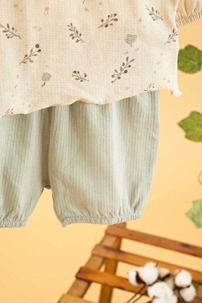 bombe Girl Boy Baby Kids Green Shorts 2-Piece Comfortable Set Cotton Trend Fashion Bottom Top Set