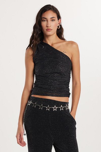 Tudors Γυναικεία Slim Fit Slim Fit Μαύρη μπλούζα με λουράκι ώμου