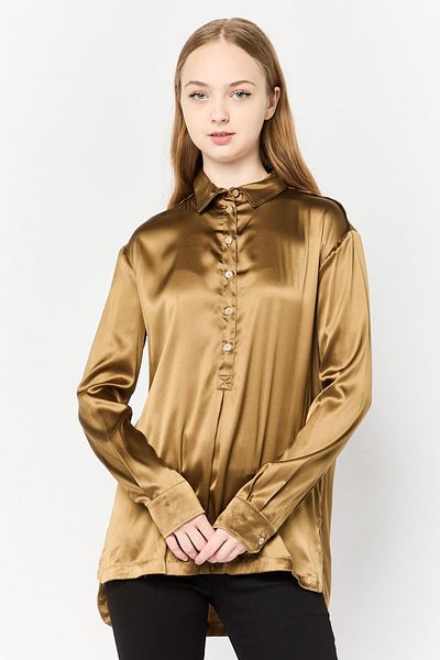 Harmont & Blaine Women Spread Collar Plain Blouse, Deep Bronze