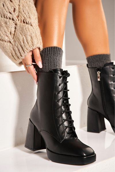 Joana Women's Black Heeled Ankle Boots Made of Ecological Leather Kalyna