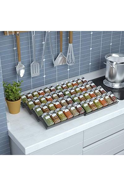 Generic Adjustable 4-Tier Black Acrylic Spice Rack Tray, Expandable Drawer Organizer for Kitchen, 2-Pack
