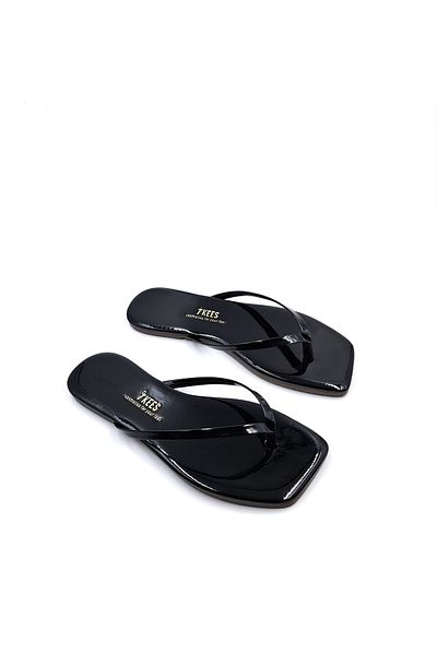 Tkees Square Toe Women's Stylish Black Patent Leather Flip Flops