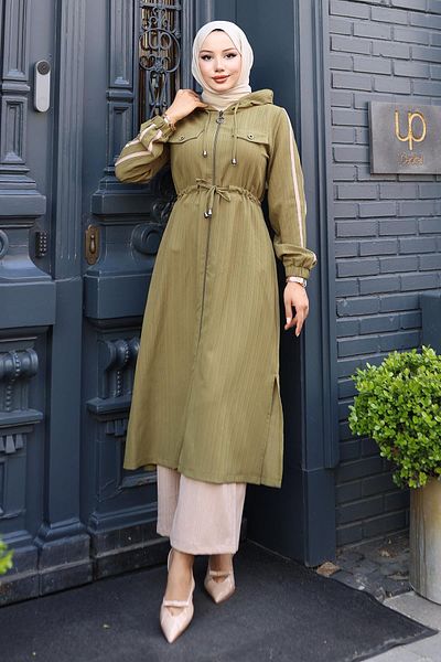 Modamihram Lace-Up Waist Hooded Suit Khaki 19241