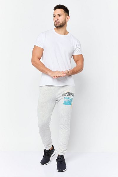 Brooklyn Men Regular Fit Graphic Print Sweatpants, Light Grey