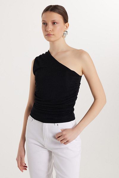 Tudors Γυναικεία Slim Fit Slim Fit Off Shoulder Μασίφ Μαύρη Μπλούζα