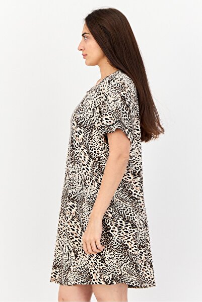 Anne Klein Women Animal Print Short Sleeve Sleepwear Dress, Multicolor