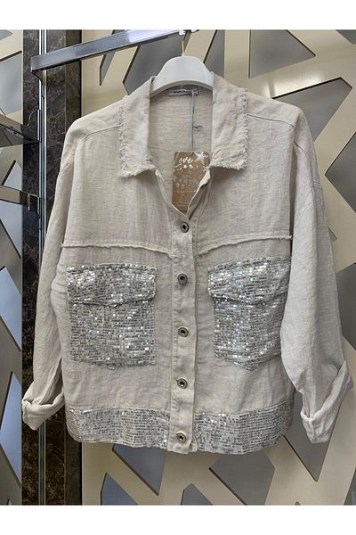 günay boutıque Linen Sequin Detailed Jacket