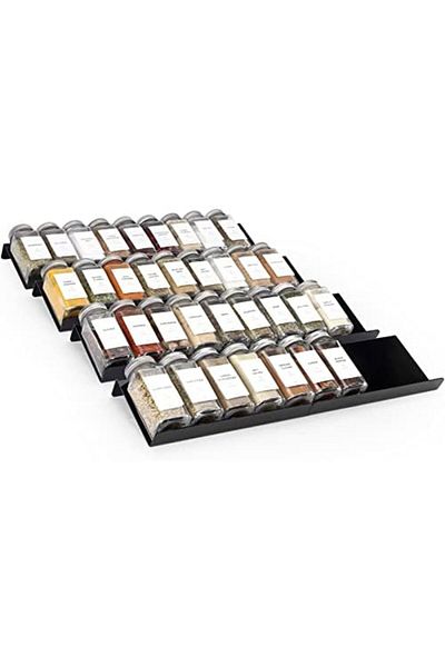 Generic Black Acrylic 4-Tier Spice Drawer Organizer, Expandable Rack for Kitchen Drawers (2 Sets)
