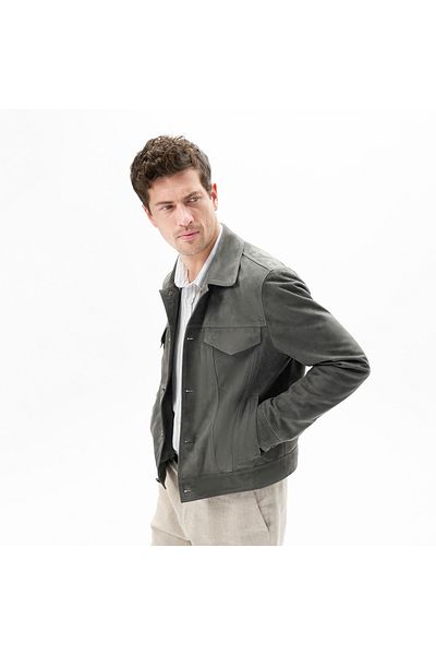 Desa Men's Gray Shirt Collar Suede Jacket