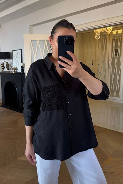 Tuba Butik Crochet Detailed Long Sleeve Women's Shirt