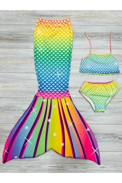 MODANINO Girl's Mermaid Costume Swimsuit Set (Bottom+Top+Costume) 3-12 Years 12215