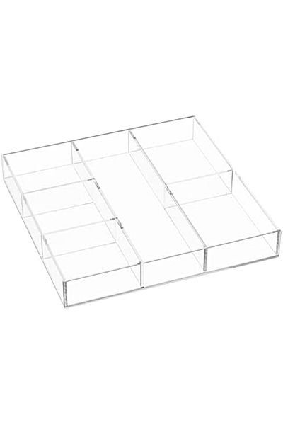 Generic منظم أدراج أكريليك، صينية مكياج شفافة مكونة من 6 أقسام للدرج أو المكتب أو غرفة النوم (11.8 × 11.8 بوصة)