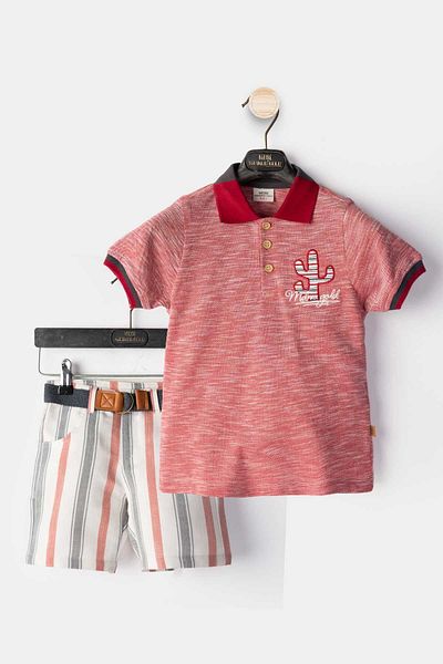 HAUSEkids 2-6 Years Cool Cactus Boy's 3-Piece Set Including Belt-Red