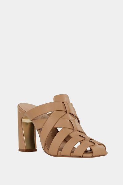 Katy Perry The Puebla Fisherman Mule Women's Tan Strappy Heeled Slippers