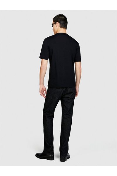 Sisley 100% Cotton Front Print Detailed Crew Neck T-Shirt Men's Black T-Shirt - 324P3I1Xs103I