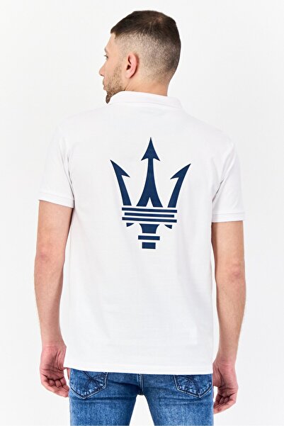 Maserati Men Regular Fit Short Sleeve Graphic Print Polo Shirt, White