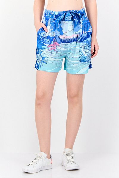 Tommy Jeans Women Graphic Print Belted Shorts, Blue