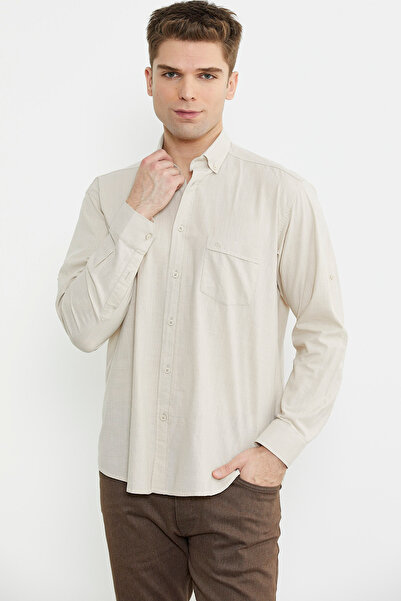 Sementa Сорочка з довгими рукавами з додаванням льону - бежева