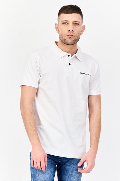 Maserati Men Regular Fit Short Sleeve Graphic Print Polo Shirt, White