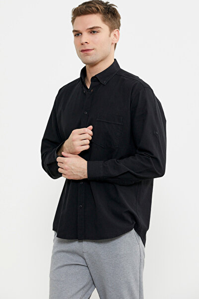 Sementa Keten Karışımlı Uzun Kol Gömlek - Siyah