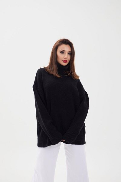 modaserdem Tricotaj de damă Pulover casual Fisherman-negru