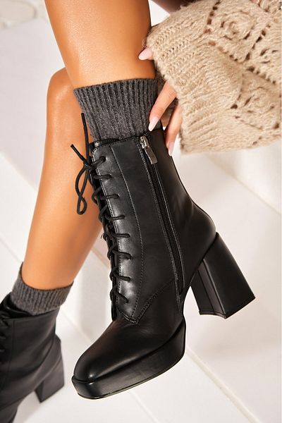 Joana Women's Black Heeled Ankle Boots Made of Ecological Leather Kalyna