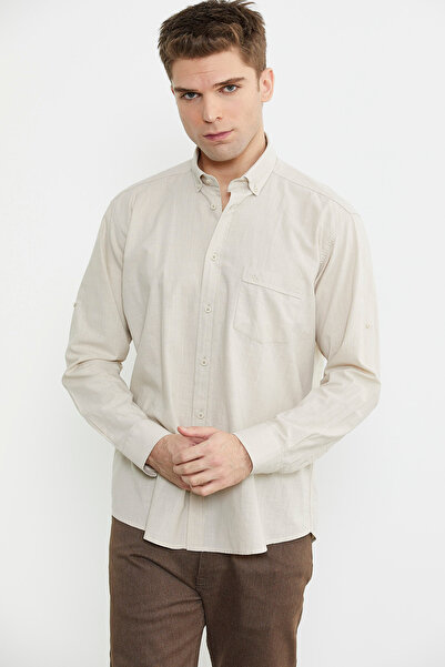 Sementa Сорочка з довгими рукавами з додаванням льону - бежева