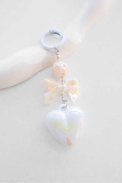 EFBUTİK White Heart Bow Bag Charm Keychain