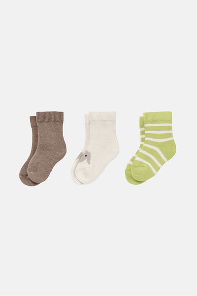 Tchibo Toddlers Girl 3 Pairs Socks, Brown/White/Lime