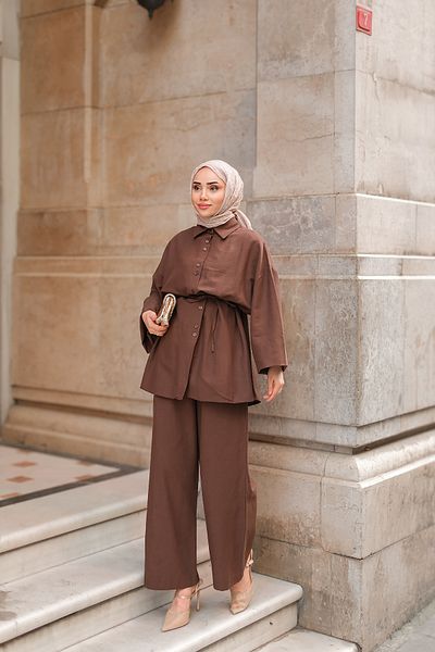 LOCCO Women's Double Button Detailed Suit Brown