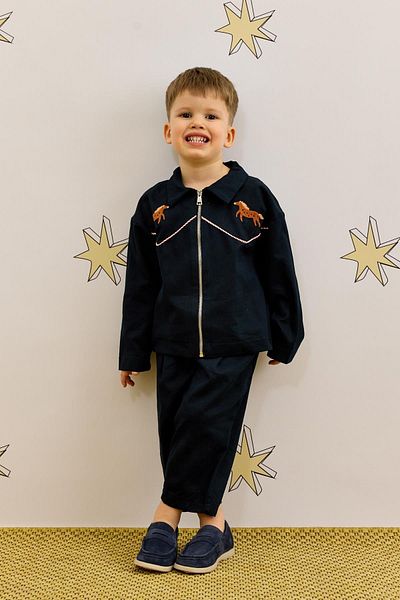 Fahhar Kids Piping Detailed Jacket Navy Blue