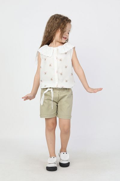 e-çocuk Lace Collar Flower Embroidered Girl's Suit 4414