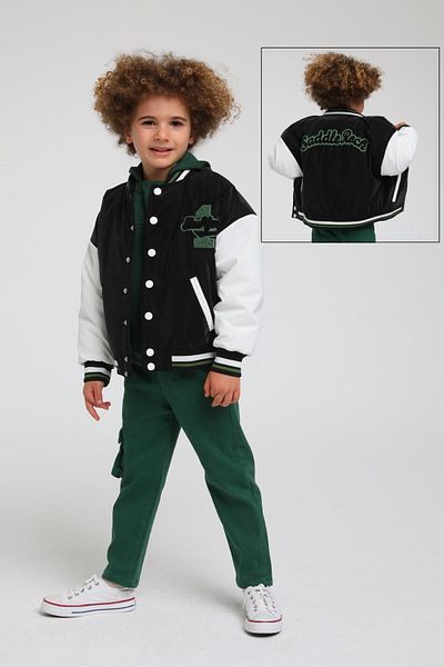HAUSEkids 2-14 Years Face Brc Boy's Bomber Coat Jacket -Black/Green-