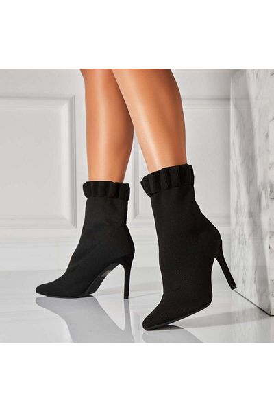 Joana Women's Black Textile Heeled Ankle Boots Raynna