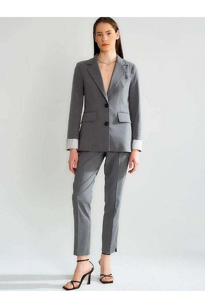 Robin 80184 Striped Jacket Trousers Suit Gray