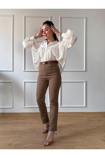 Size Özgü Ecru Scallop Detail Shirt