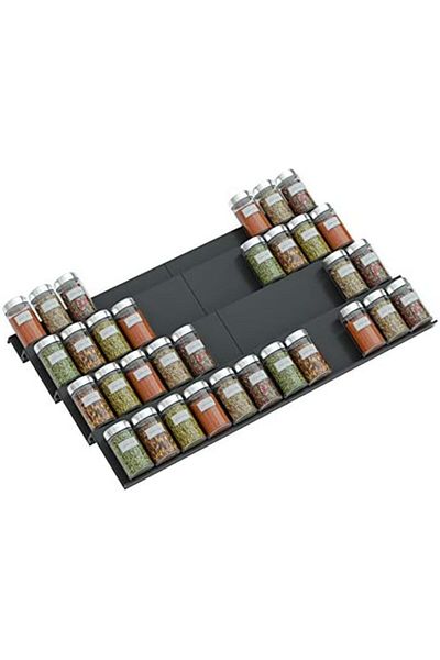 Generic Adjustable 4-Tier Black Acrylic Spice Rack Tray, Expandable Drawer Organizer for Kitchen, 2-Pack