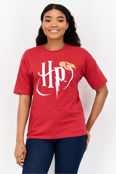 Harry Potter Women Crew Neck Short Sleeve Brand Logo T-shirt, Red