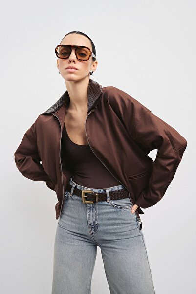 VATKALI Кожено яке с контрастна яка