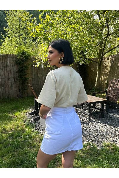 MY LİKA Yellow Pete Washed Mini Denim Skirt
