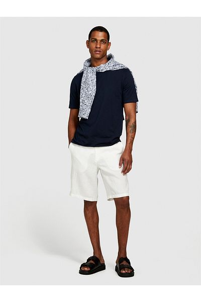 Sisley 100% Cotton Seamless Collar Detailed T-Shirt Men's Navy Blue T-Shirt - 324P3P7Xs103K