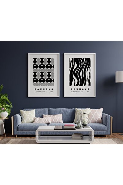 PRYDESIGN Set de 2 picturi de perete cu forme alb-negru Pry Design cu rama PR...