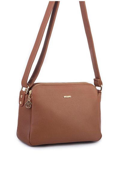 Getcho Bonny Women's Tan Crossbody Bag Small Size Lightweight Soft Leather Adjustable Multi-Eye Zipper