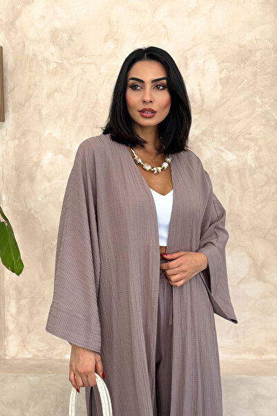 Ortaya Çık Long Plum Kimono Set - Top and Bottom Set